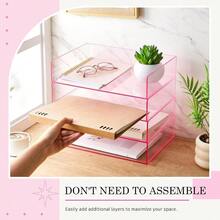 4 Tier Paper Organizer Letter Tray Pink Acrylic Desk File Organizer Heavy Duty Stackable Documents Letter Paper Holder Office Tray A4, Office Classroom Home File Pad Notebooks - Transparent Pink + 12.4 X 8.7 X 2.7 Inches - View 3