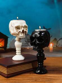 1pc Vintage 3D Skull Candle Holder Resin Candle Cup Base Home Decor Prop, Standing Skull Halloween Decor Candle Holder Incense Burner, Interesting Retro Gift, Rustic Outdoor Decor, Room Decor, Party Decoration, Day Of The Dead Decor, Suitable For Home Decor, Photography Props, Etc. - Multicolor - View 3