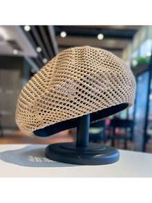 1顶女士休闲编织帽，透气镂空南瓜帽，女士圆顶贝雷帽，时尚复古艺术家帽，柔软八角帽，女士针织帽，春夏款 - 多色 - 查看 2