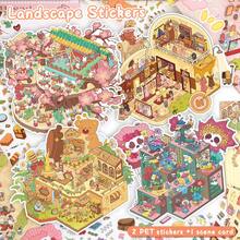 3D Miniature House Diorama Sticker Set, 2 Sheets Pet Stickers + 1 Sheet Scene Cardboard + 1 Sheet Reference, 4 Styles Available, Ideal For Scrapbooking And Crafting Scrapbook Supplies - Landscape Stickers - View 2