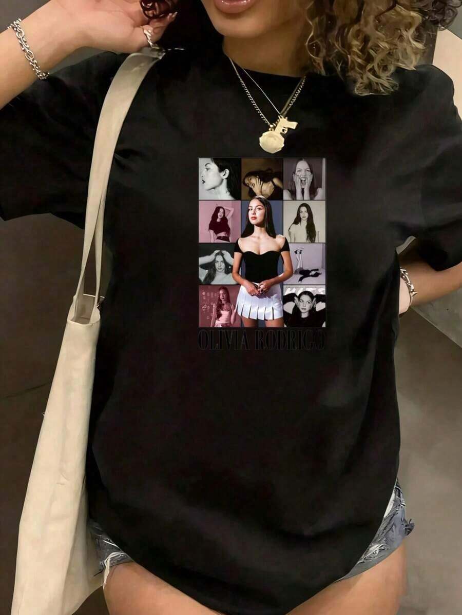 Magliette grafiche unisex in cotone 220g, girocollo, maniche corte, maglietta con bandiera del Messico per donna, maglietta grafica con stampa collage divertente a girocollo per donna, moda casual, maniche corte, maglietta artista musicale, unisex, adatta come regalo per le vacanze, merchandising preferito dai fan delle band vintage, abbigliamento per i fan delle icone musicali - nero - Visualizzare 1