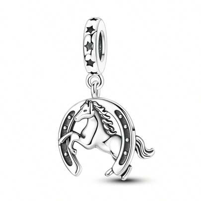 1 pieza Colgante con dije de caballo y herradura plateado vintage, diseño original y único, adecuado para hacer pulseras, collares y joyería DIY