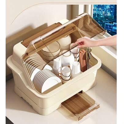 Gabinete de cocina con escurridor, caja de almacenamiento para platos, cuencos y cubiertos, estante de almacenamiento para vajilla y utensilios del hogar, caja de almacenamiento para cuencos y palillos, estante de almacenamiento para platos, caja de almacenamiento para vajilla del hogar con estante escurridor