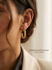 1 Pair Vintage Stainless Steel Elegance Modern Twist Hoops Everyday Luxury C-Shaped Twisted Hoop Earrings For Women, Tarnish-Resistant Gold-Plated Stainless Steel Earrings, Multiple Styles Available - Multicolor - View 2