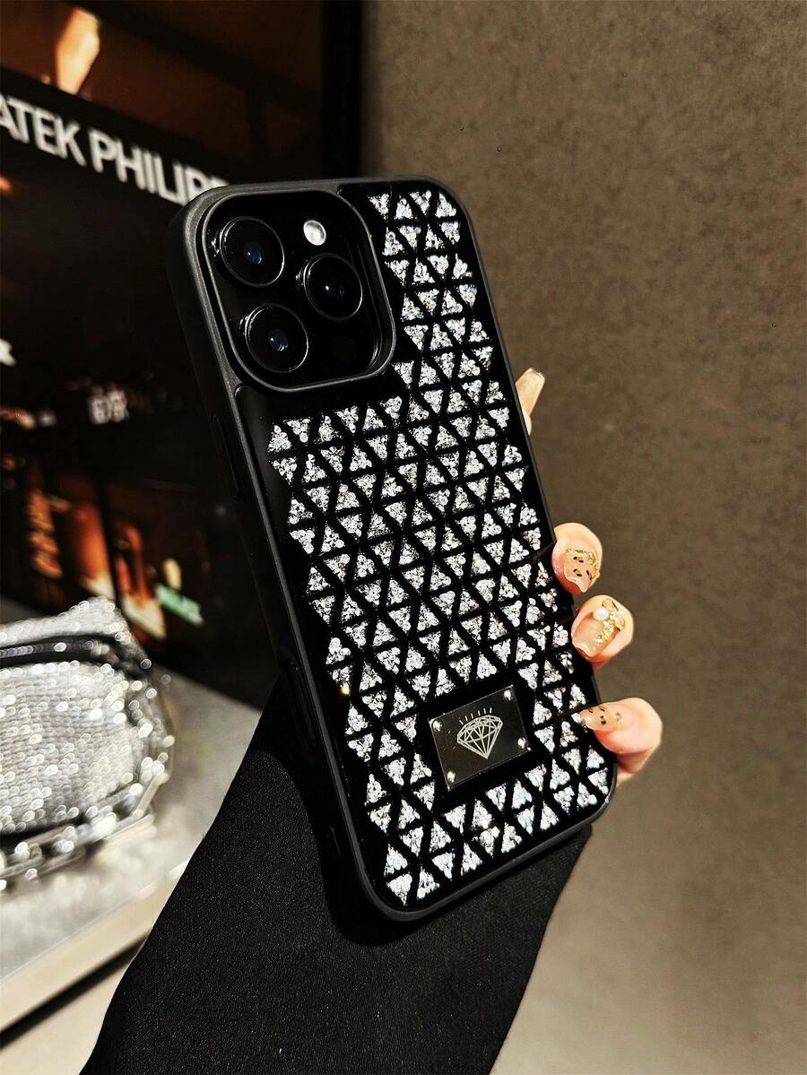 1个 2026新款奢华复古日式菱形图案闪亮水晶软壳保护套，适用于 17 Pro Max