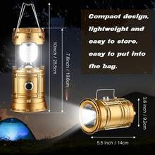 Rechargeable Camping Flashlight, Portable White LED Lamp For Indoor And Outdoor Use, USB Solar Powered Cell Phone Charger - Dorado - View 8