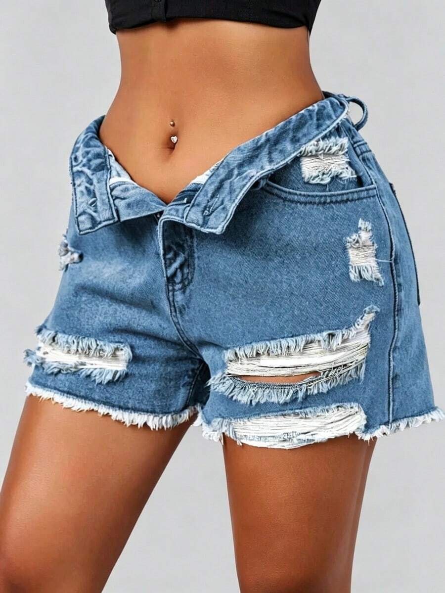 Women Y2K Rave Streetwear Denim Mini Cargo Shorts Set High Waist Elastic Waist Fitted 2 Piece Outfit Sleeveless Crop Top And Side Pocket Jean Shorts Co Ord Set  Festival Clubwear Casual Street Style Matching Set Spring Summer Vacation Daily Wear Chic Fashion Outfit For Women - 寶藍色 - 查看 1