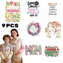 9 Sheets Mother's Day Iron On Transfers,  DTF Transfer Ready to Press for T-Shirts,   Mama Floral Design Saw It Liked It Told Mama Got It Mama Amorosa Amiga Protectora Caliente Bendecida Best Mum Ever Mom  Happy Mothers Day , DIY Gift for MAMA,  Waterproof Heat Transfer Vinyl for Apparel - Zufälliger Stil - Übersicht 2