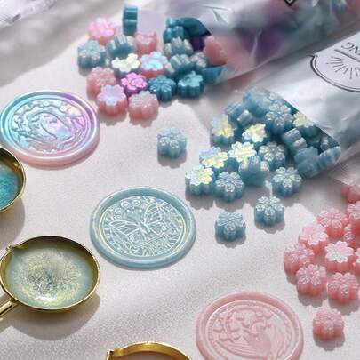 1 Bag, Aurora Sealing Wax Beads In Sakura Shape, Iridescent Multicolor, For Bottle Sealing Decoration, Document Sealing, Crafts Making, Gift Packaging