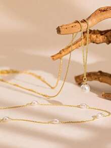 1 chiếc vòng cổ ngọc trai hai lớp thời trang, tinh tế, tối giản, đa năng, phù hợp cho phụ nữ đeo trong mọi dịp, món quà tuyệt vời dành cho người thân yêu. - Vàng - Xem 2