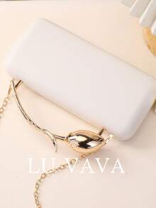 LU VAVA Evening Party Clutch Bag With Rose-Shaped Metal Handle, Handbag (Off-White) - White - View 5
