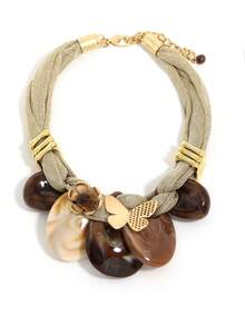 Kalung Liontin Resin Gaya Boho yang Berlebihan, Kalung Rantai Tebal Nuansa Liburan, Aksesori Elegan dengan Warna Alami. - Unta - View 1