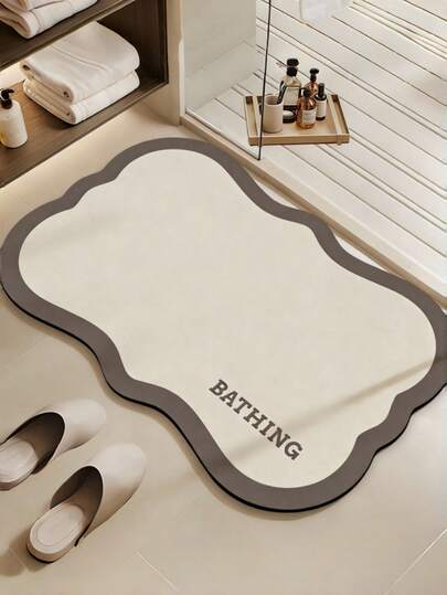 1 tấm thảm chống trượt thấm hút in chữ - Thảm phòng tắm/thảm cửa bằng đất tảo cát tối giản, thấm hút tốt và nhanh khô, thích hợp cho phòng tắm, nhà bếp, phòng khách, lối vào, cắm trại, trang trí phòng tắm, thảm trang trí nhà cửa, thảm trải sàn thấm hút | Trang trí sàn nhà trang nhã