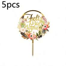 1pc/3pcs/5pcs Acrylic "Feliz Dia Mama" Floral Mother's Day Cake Topper, Suitable For Mother's Day Party Cake Decorations - Multicolor - View 13