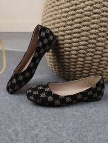 XBYASDF 2026 Nuevos Zapatos Planos de Punta Cuadrada para Mujer, Zapatos de Ballet Slip-On con Patrón Vintage de Rosa Caqui, Zapatos de Oficina Cómodos y Elegantes - Caqui - Ver 6