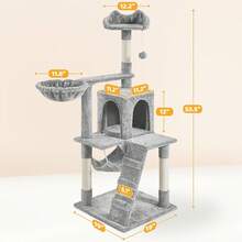 54in Cat Tree | Multi-Level Cat Tower W/Spacious Perch, Cozy Condo And Hammock, 3 Scratching Posts, Interactive Toy | Sturdy Pet Furniture | For Indoor Kittens To Large Cats | Light Gray - Xám nhạt - Xem 3