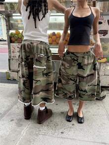 Women's Camouflage Pattern Pocket Loose Casual Bermuda Shorts Women Cargo Shorts Camo Shorts - 迷彩 - 查看 6