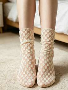 Polka Dot Lace Anti-Snag Ruffle Socks, Soft And Breathable, French Gentle Style, Versatile For Spring And Summer, Mary Jane Shoes Short Socks - Apricot - View 6