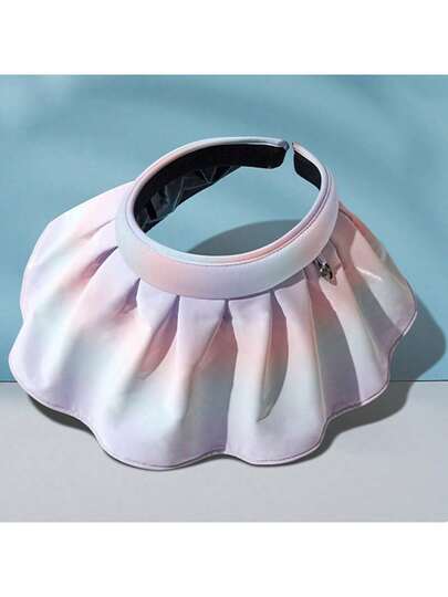 Mũ chống nắng cầu vồng dành cho nữ, mùa hè, có thể gập lại, đa năng, vành rộng, màu đen, keo dán, màu gradient, kiểu dáng thoáng khí, chống tia UV, vành rộng, thiết kế buộc tóc đuôi ngựa có thể gập lại, hình dạng và viền cuộn - một chiếc mũ ngư dân đa năng có thể tạo kiểu tự do.