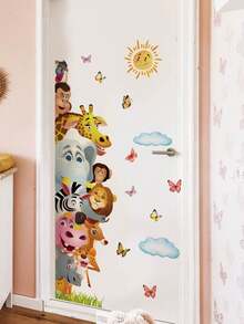 mama look 1pc Large Size PVC Removable Wall Sticker, Cartoon Animals Totem Pole Design Featuring Bears, Foxes, Mice, Lions, Birds, Rabbits Under Moonlight, 4 Peeking Dinosaurs, Animals Peeking In Sunshine, Suitable For Bedroom, Living Room, Study, Dining Room, Predicted For Home Wall Decor, Room Decoration - Multiple Styles - View 3