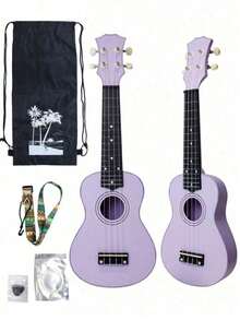 Ukelele acústico brillante de 21 pulgadas, adecuado para principiantes, kit para adultos con accesorios completos, serie Eucalyptus, color arcoíris, diseño brillante - Multicolor - Ver 4