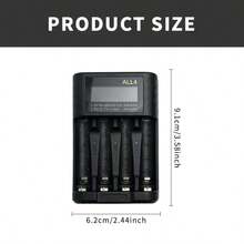 شاحن بطارية ذكي ALL4 ب- 4 فتحات مع شاشة LCD، محطة شحن USB-C سريعة لبطاريات AA AAA Ni-MH Ni-CD Li-Ion القابلة للشحن، معتمد CE للمنزل والمكتب والسفر. البطاريات غير مشمولة. للعرض فقط. - الأسود - مشاهدة 2