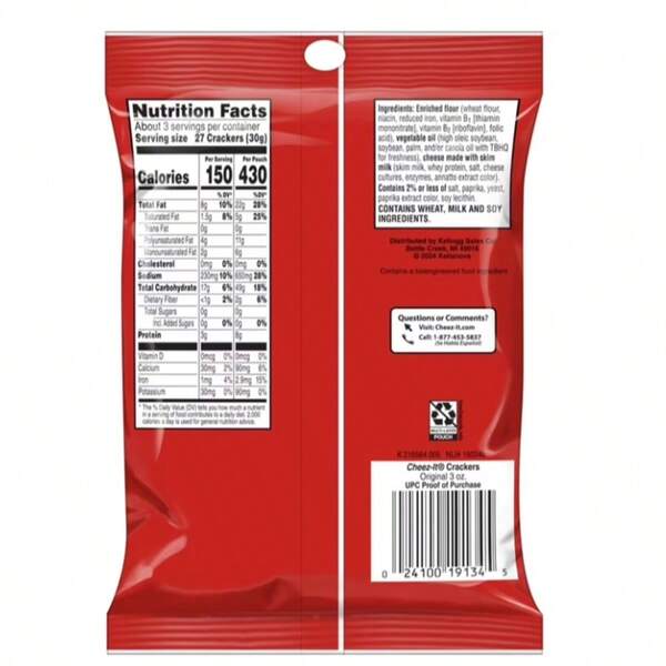Cheez-It Original Cheese Crackers, Baked Snack Crackers, 3 Oz | Mini Crunchy Cheese Snack Pack, Portable On-The-Go Lunch Snack
