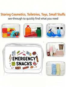 Emergency Snack' Letter Print PVC Cosmetic Bag, Zipper Sealed PVC Travel Organizer Pouch, Lightweight & Durable, Suitable For Women & Girls' Cosmetics & Toiletries, TSA Approved Portable Makeup Case, Easy To Wipe And Clean, Ideal Gift For Mothers, Teachers, Friends And Nurses - 彩色 - 查看 6