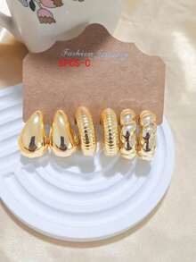 Elegant 6-18pcs Set Women's Hoop Earrings - Fashionable Minimalist Style, Stainless Steel Earring Studs, Perfect For Party And Gift - Gold - View 6