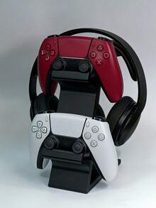 1pc Multifunctional Game Controller And Headphone Holder 3-In-1 Game Controller Stand, Can Hold 2 Controllers And 1 Headphone Simultaneously, Saves Desktop Space, Headphone Storage Rack, Suitable For Hardcore Gamers And Casual Users, Game Room Decor, Gaming Accessories - Multicolor - View 4