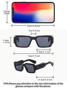 1 Pair Black Square Retro Solid Color Casual Fashionable Glasses Street Style - Black - View 4