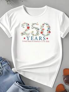 Casual T-Shirt Floral 250 Years United States Of America 1776 2026 Independence Day Celebration Patriotic Design For Women Men Casual Wear Summer Outfit Party Gift - trắng - Xem 3