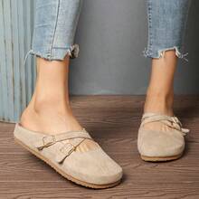Women's Criss-Cross Slide Sandals With Metal Buckle - Casual Comfortable Slip-On Shoes, Suitable For Daily And Office Wear - Khaki - View 4