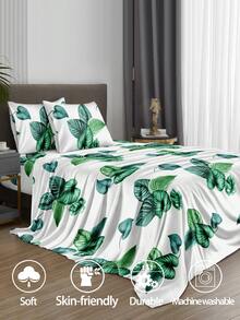 4件套粉色蝴蝶结可爱图案床上用品套装，柔软超细纤维易护理床上用品套装，花卉图案床单套装（1张床单+1条床裙+2个枕套），床裙套装，适用于单人床、双人床、大号床、特大号床，深口袋床裙设计，枕套最大可达11.8英寸，柔软透气，抗皱，奢华酒店风格，甜美少女风，送给父母、朋友的礼物 - 綠色 - 查看 4