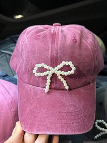 1pc Back To School New Niche Pearl Bow Retro Distressed Visor Cap, Versatile Soft Top Baseball Cap For Women - Pearl Bow - View 11