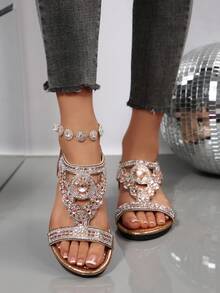 Dép xỏ ngón đế bằng đính đá cho nữ, dép đi biển phong cách boho mùa hè. - màu nâu - Xem 5
