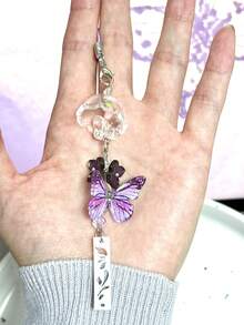 1pc Purple Butterfly Wind Chime Handmade Phone Charm, Unique Gift, Cute Small Pendant, Fresh - Purple - View 9