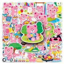 50PCS Pink Hand-Painted Spring Bear Cartoon Aesthetic Graffiti Self-Adhesive Sticker, Decorative Ledger, Skateboard, Guitar, Water Cup, Creative Decorative Graffiti Sticker - Multicolor - View 1