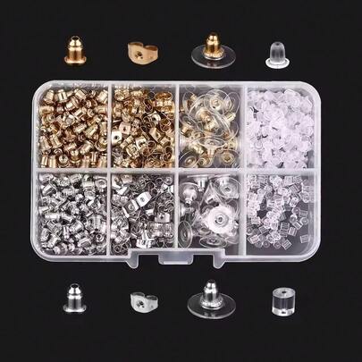 WGRXIRANYKM Box Ear Plug Multiple Styles Rubber Alloy Earring Back Silicone Round Ear Plug Blocked DIY Jewelry Making Accessorie