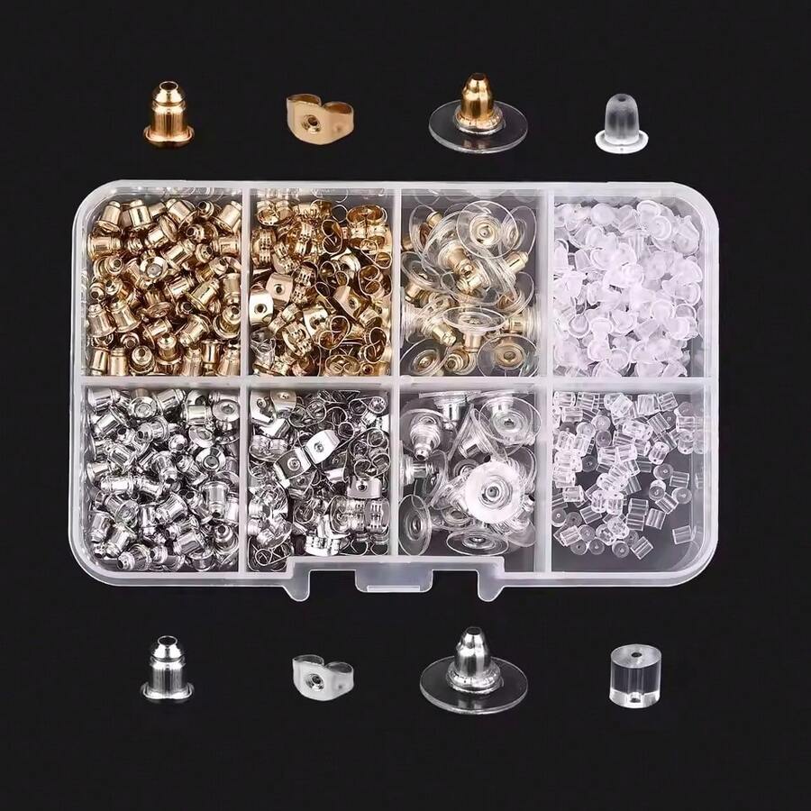 WGRXIRANYKM Tapón de oreja en caja, múltiples estilos, pendientes de goma y aleación, tapón de oreja redondo de silicona bloqueado, accesorios para hacer joyas DIY - Multicolor - Ver 1