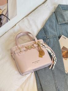 Faux Leather Solid Color Mini Bucket Bag, Versatile Casual Handbag & Shoulder Bag - Pink - View 4