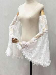 1pc Black Lace Puff Sleeve Lace Trim Dark Gothic Bride Sleeve Decor Set Autumn Accessories - 黑色 - 查看 5