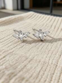 1 Pair S925 Sterling Silver Geometric Rhinestone Earrings, Minimalist Niche Design Versatile Commuter Earrings For Women - Geometry 1 - View 2