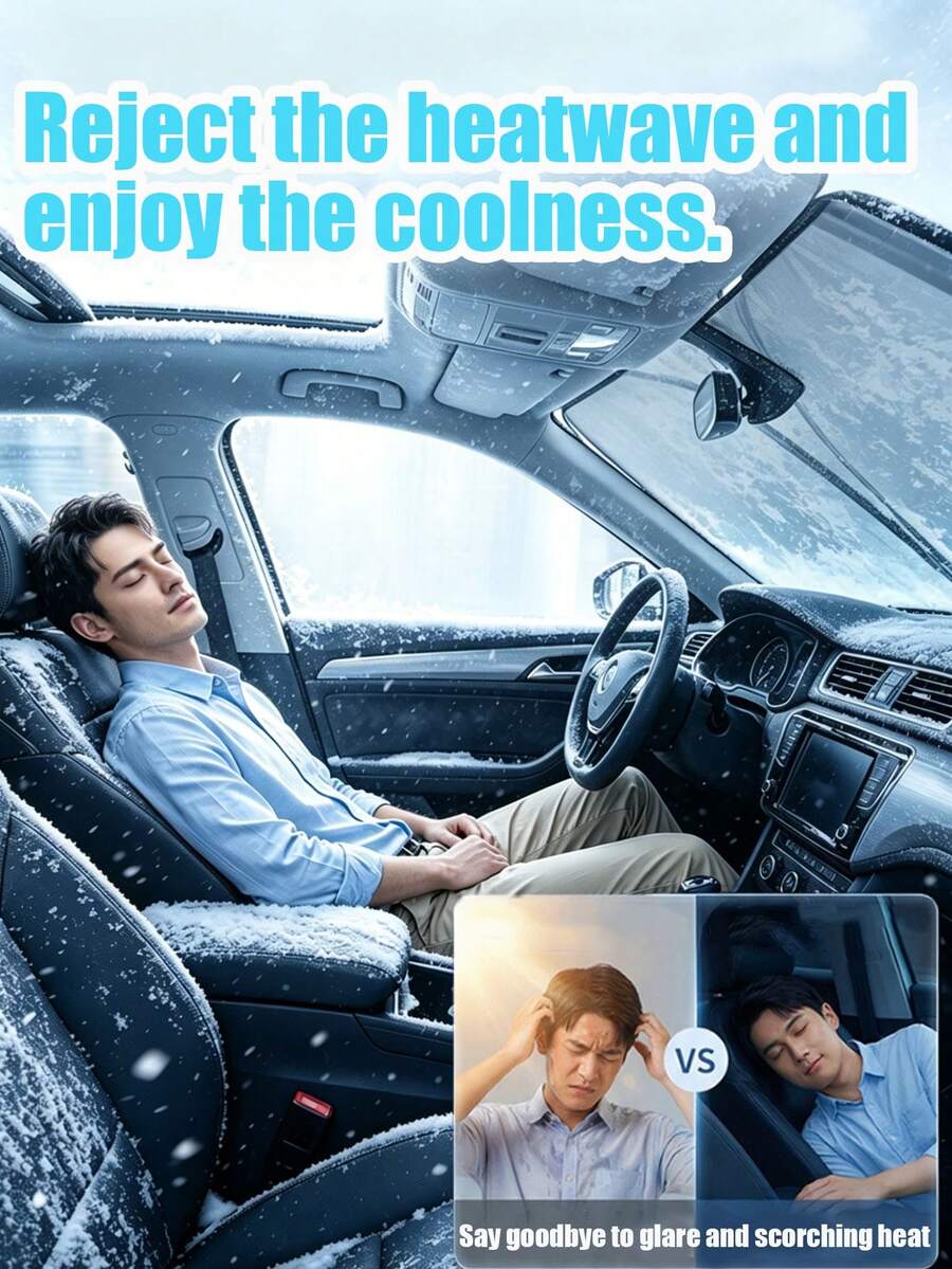 1pc Car Sun Shade, Portable Heat Insulation Sunshade, Foldable Car Interior Sunshade, Easy Installation, Practical Essential Car Interior Accessory, Suitable For Outdoor Use And Travel, Fits All Car Models, Summer Car Accessory