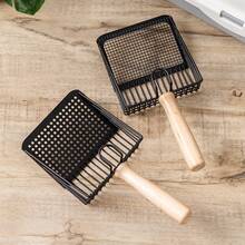 1PC Black Round Hole/Grid Wooden Handle Garden Soil Sifter, Succulent Flower Soil Sifting Tool With Filter Net, Gravel Separation Filter Shovel, Multi-Function Portable Handheld Soil Filtration Sieve For Home Balcony Plants Repotting And Aeration - Wooden Handle Soil Sieve - View 3