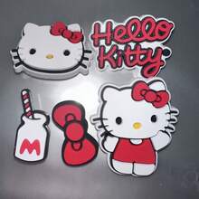 SANRIO Bộ 5 phụ kiện trang trí giày dép chủ đề mèo KT, được thiết kế dành cho guốc, bao gồm hình ảnh nhân vật mèo kinh điển và nơ đỏ đặc trưng, có thể kết hợp tự do cho trang phục hàng ngày, du lịch hoặc thường ngày, dễ dàng cá tính hóa giày và thêm phần thú vị thời trang. - 5 cái - Xem 14