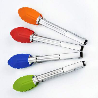 Silicone Food Tongs, Stainless Steel Food Clips, Barbecue Fish Grilling Tongs, Salad Noodle Hot Pot Buffet Cooking Tongs