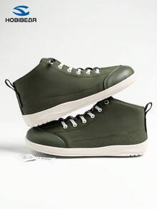 HOBIBEAR Unisex Barefoot Wide Fit High-Top Sneakers, Elastic Laces, Casual Shoes Suitable For Campus And Commuting - Army Green - View 4