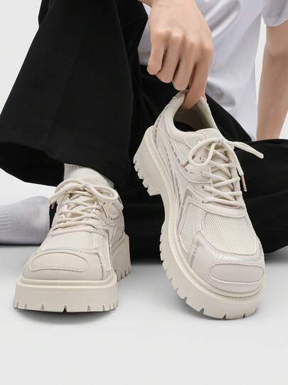 Giày da trắng đế dày kiểu cổ điển, giày công sở tối giản thoáng khí dành cho nam, giày cao gót dày bền chắc, phù hợp cho tiệc tùng, hoạt động ngoài trời, đám cưới, đi làm, hẹn hò, công sở.