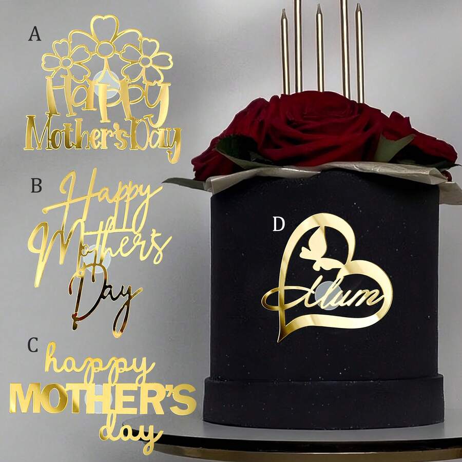 1pc/3pcs/6pcs Acrylic Flower & Butterfly Mother's Day Cake Topper, Suitable For Mother's Day, Mom's Birthday Party DIY Cake & Dessert Decoration